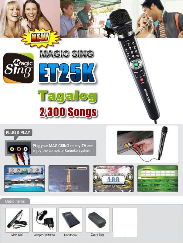 MAGIC SING MIC ET25K 2300 Tagalog English Song MICROPHONE FREE Carryin ...